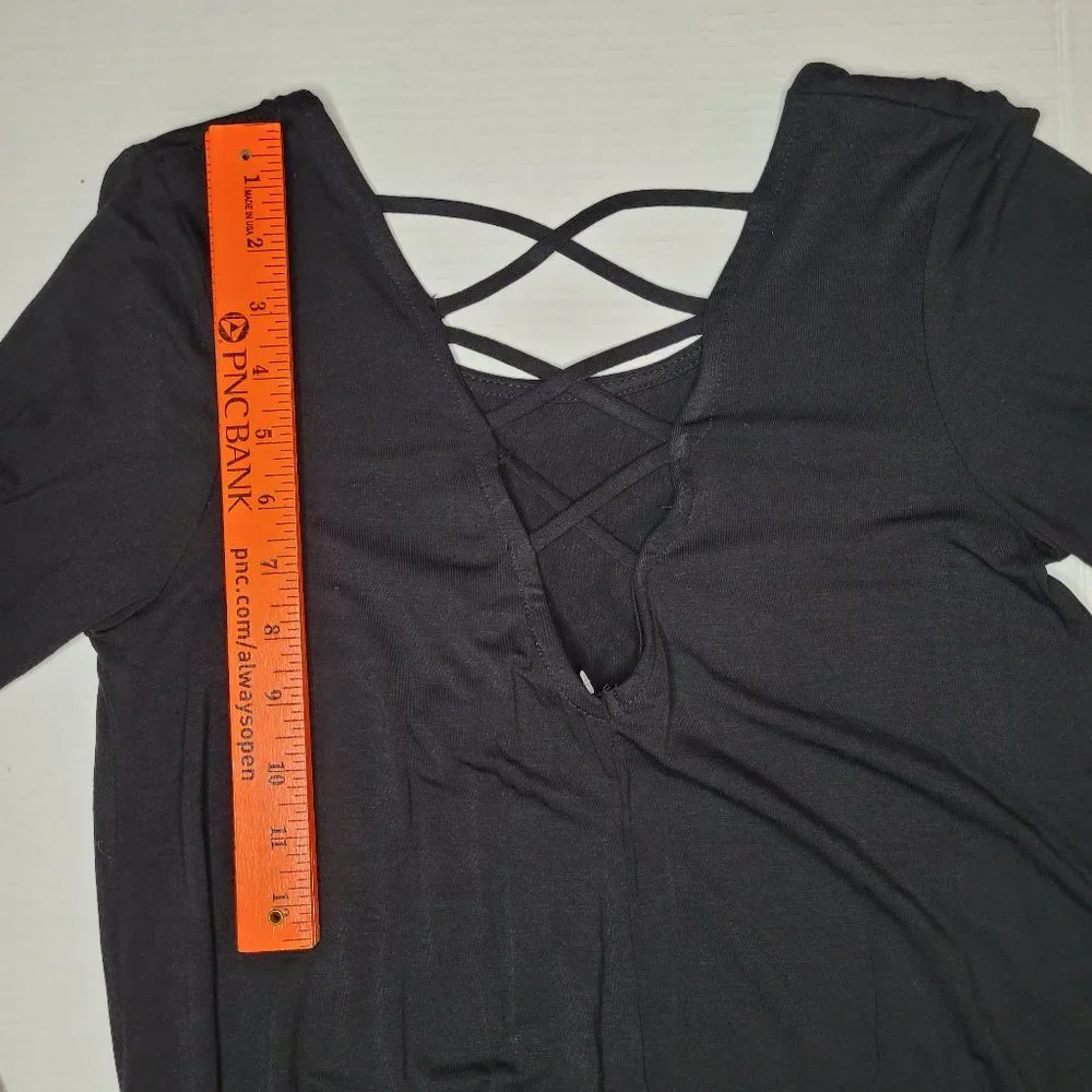 Thyme & Honey Women's Shift Dress Black XS Crew Neck 3/4 Sleeve Wednesday Gothic - Picture 9 of 10